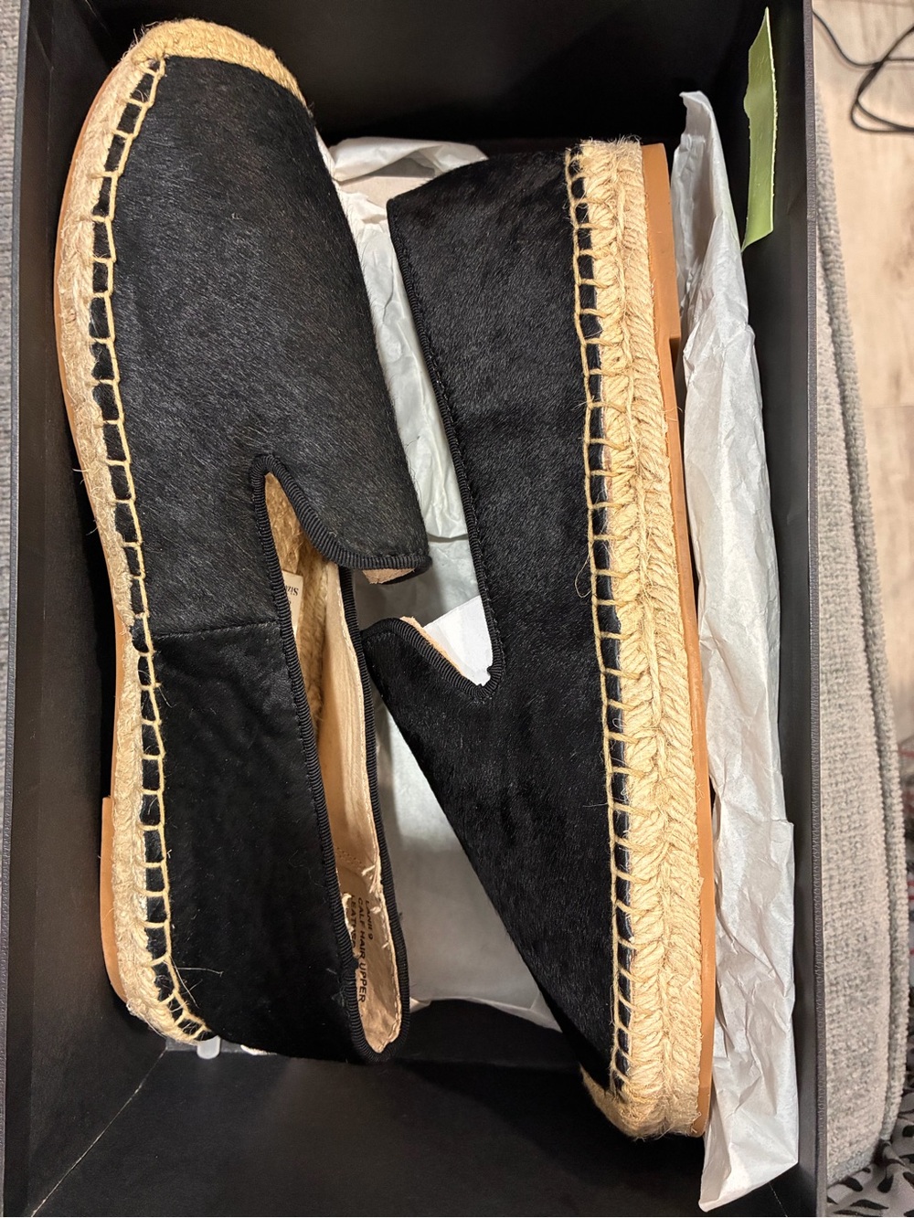 Lani Black Haircalf Espadrille Slip-On Flats